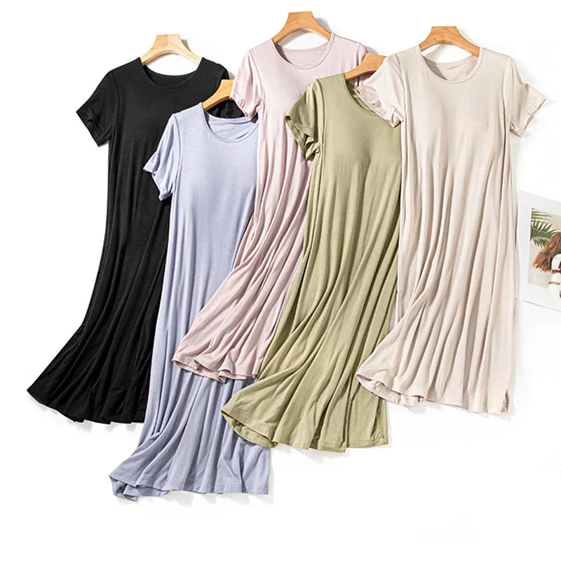 Women's Nightie New Modal Short Sleeve Home Wear Nightdress Casual Chest Pad Comfort Summer Nightgown Female Nightwear Dress