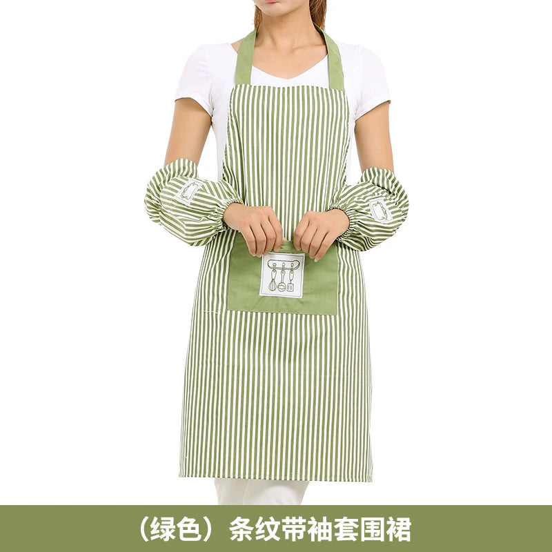 Fashionable Striped Apron For Home Kitchen Cooking Long Sleeved Women's Cute Anti Stain Work Dining Work Clothes Smock