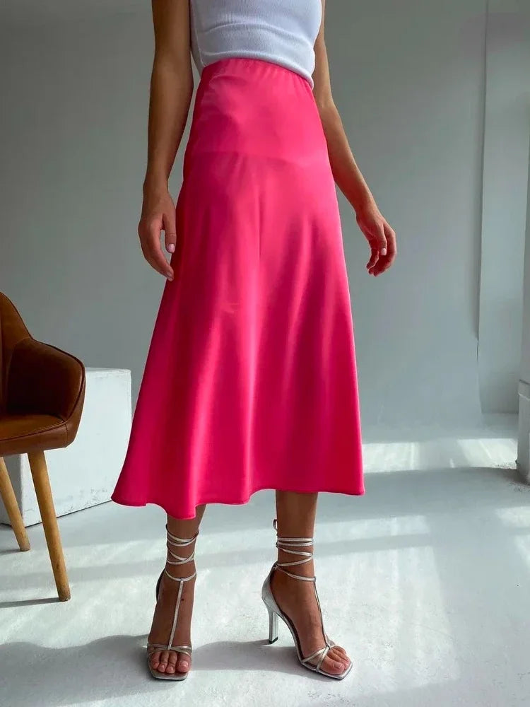 Elegant Skirts for Women Satin High Waisted 2025 New Slim Fit Long Skirt Fashion Temperament Simple Versatile Grey Black Skirts