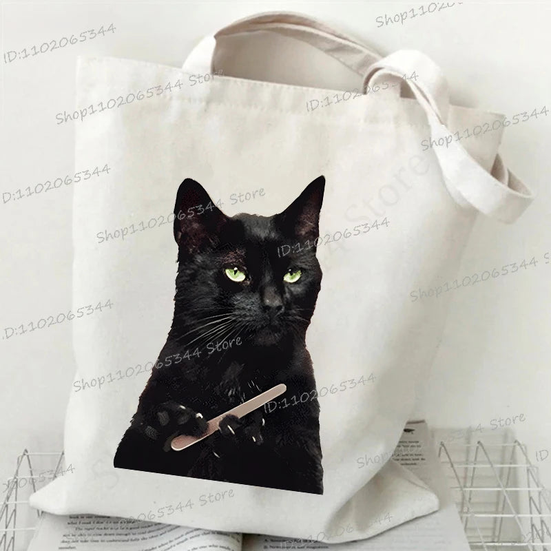 Women's Handbags Meme Cat Funny Canvas Shopping Bags Cartoon Animal Shoulder Bag Folding Reusable Tote Bags For Women Men