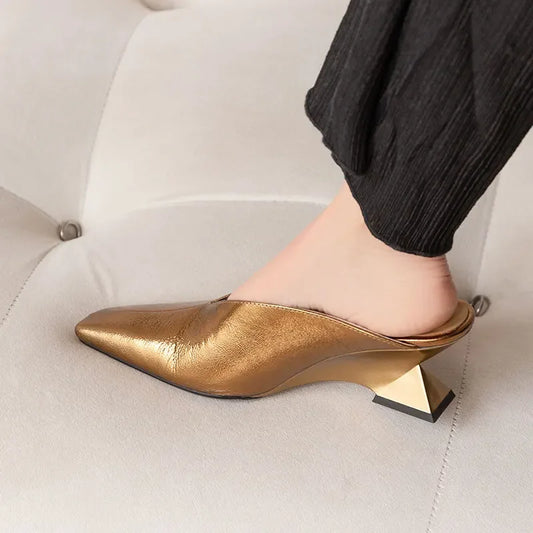 Women's Slippers 2025 New Summer Luxury Fashion Sandals Cover Toe Mid High Heels Rubber Sole Slippers Women's Shoes Sandals