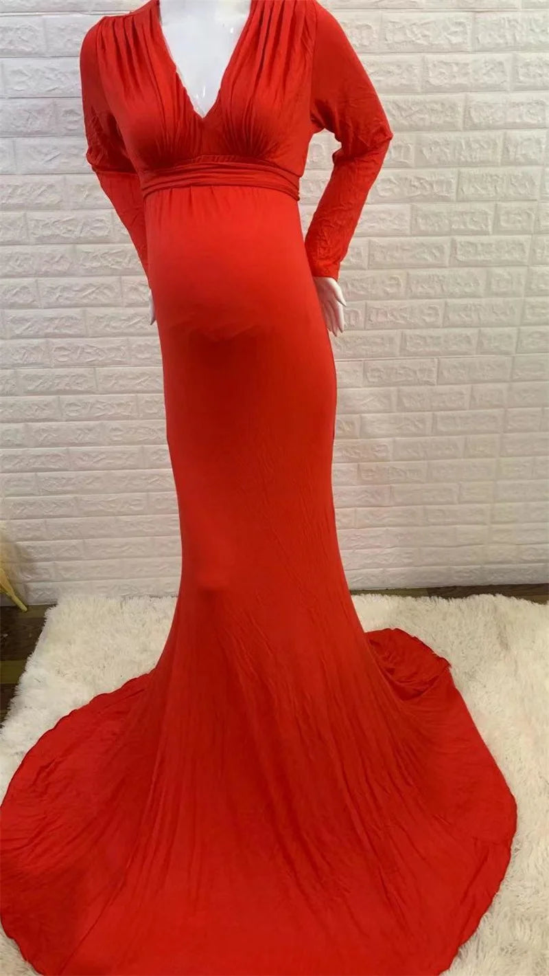 2024 Elegant Maternity Dresses For Photo Shoot Pregnant Women Dress Long Sleeve V-Neck Pregnancy Photography Shower Dress