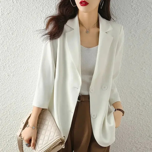 Blazer Woman Spring Autumn Thin Jacket Solid Outdoor Korean Style Coats for Women Tailoring High Quality Trend 2025 Outerwears