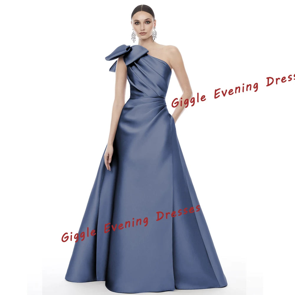 Giggle Customized  Party Formal Gown For Women Satin A-line Bow One-shoulder Floor Length elegant luxurious evening dresses 2025