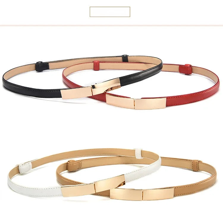 Belt Dress Simple Versatile Fashion Women Leather Thin Skinny Metal Gold Elastic Buckle Waistband Belt Dress Accessories
