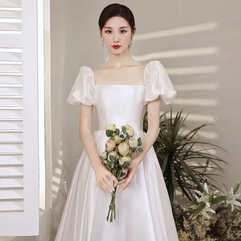Bridal Engagement Toast Dress With Bubble Sleeves Wine Red Engagement Banquet Elegant Dress Formal Attire Customized