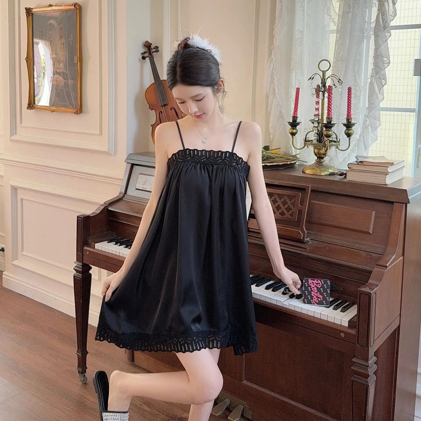 Sexy Nightie Woman Lace Trim Nightdress High Quality Satin Sleepwear Solid Color Soft Home Dress Female Silk Nightgown