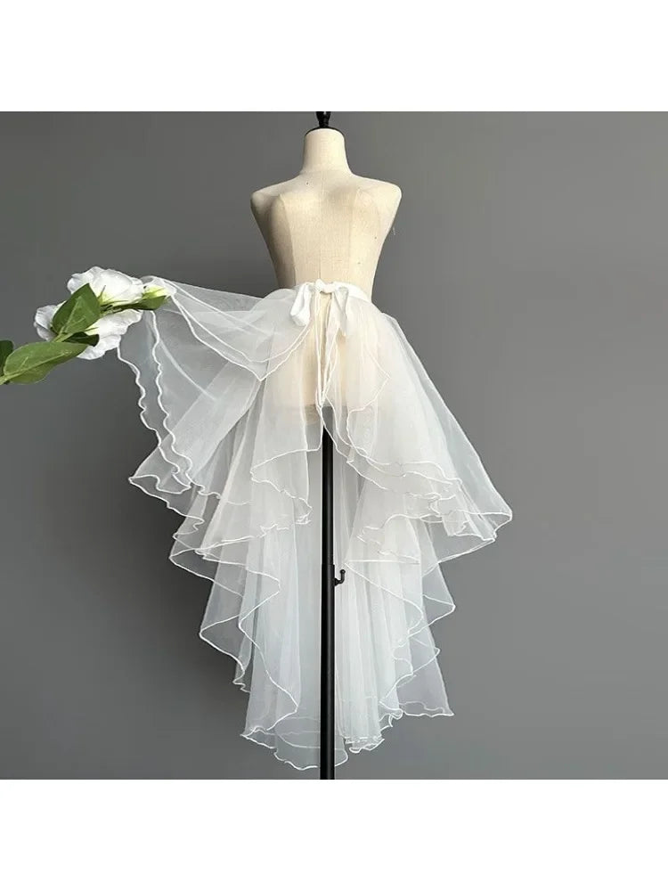 Women Dance Skirts Ballet Gauze Swing Wrap Small Apron Ladies See-through Irregular Bow Tie Knee-length Tailed Mid-length Skirts