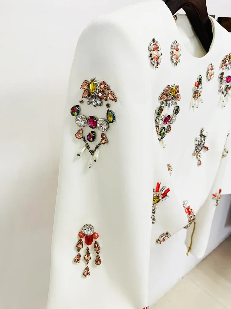 Women's Clothing Two-piece Suits Star Fashion New Style Heavy Beaded Diamond Short Top and Skirt Suit Dress Matching Sets