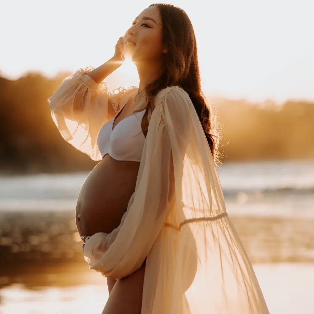 Maternity Gown For Photo Shoot Sexy Transparent Chiffon Beach Robe For Photo Shoot PropsPhotography Dress For Women