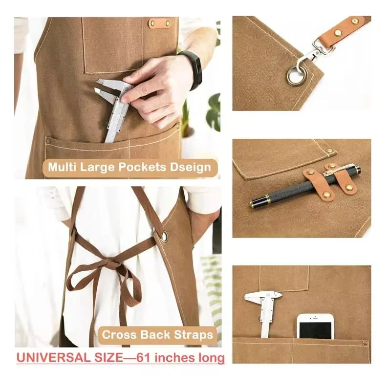 Kitchen Household Cooking Canvas Apron Can Wipe Hands Men Women Adult With Tool Pockets Oil-proof Waterproof Fashion Coffee Over