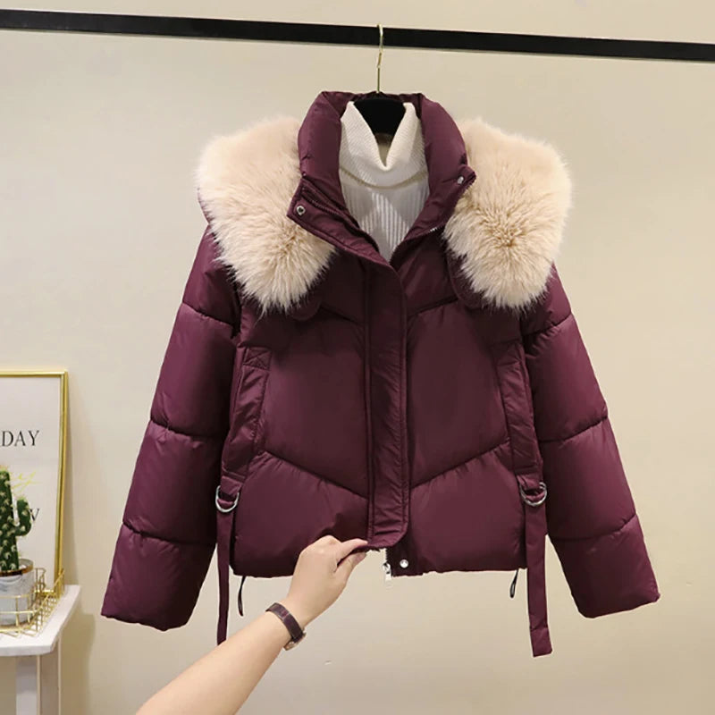 Winter Cotton Jacket For Women Solid Color Loose Simple Long Sleeved Warm Thick Jacket Fashion Lapel Pocket Long Sleeves Coat