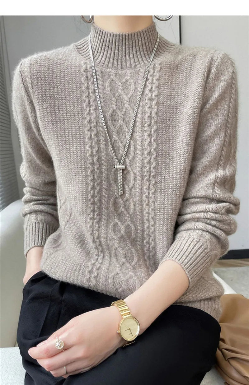 Women's Sweater Spring Autumn Outside Wear Pullovers Half High Collar Knitwear Fashion Long Sleeve Pull Femme Sueter Tops