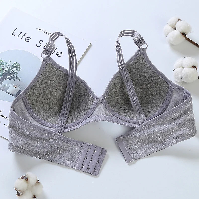 Cotton Soft Bra for Women B Cup No Steel Ring Comfort Thin Cup Sexy Little Flowers Push Up Brassiere Sweet Girl Lingerie Bra