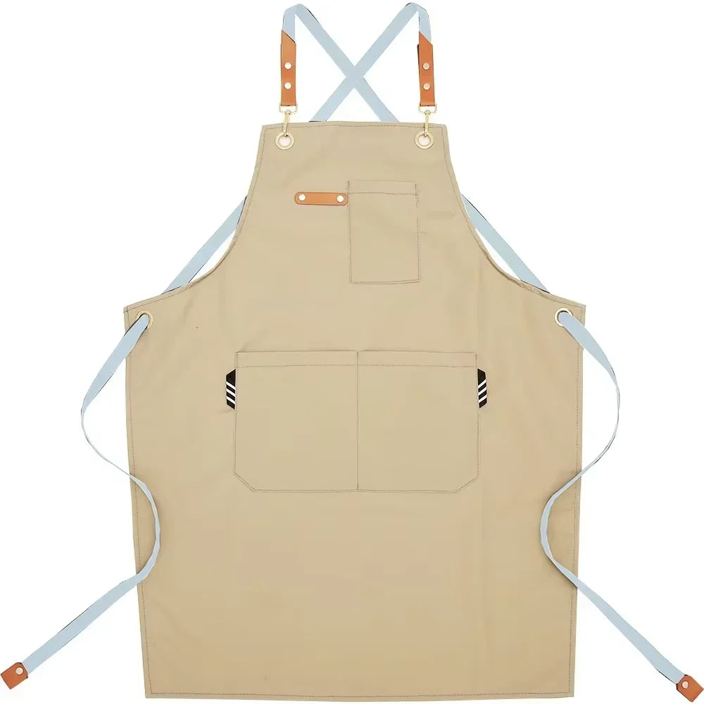 Kitchen Waterproof Apron Manufacturers Customized Logo Apron With Pockets for Restaurant Bar Shop Cafes Beauty Nails Studios