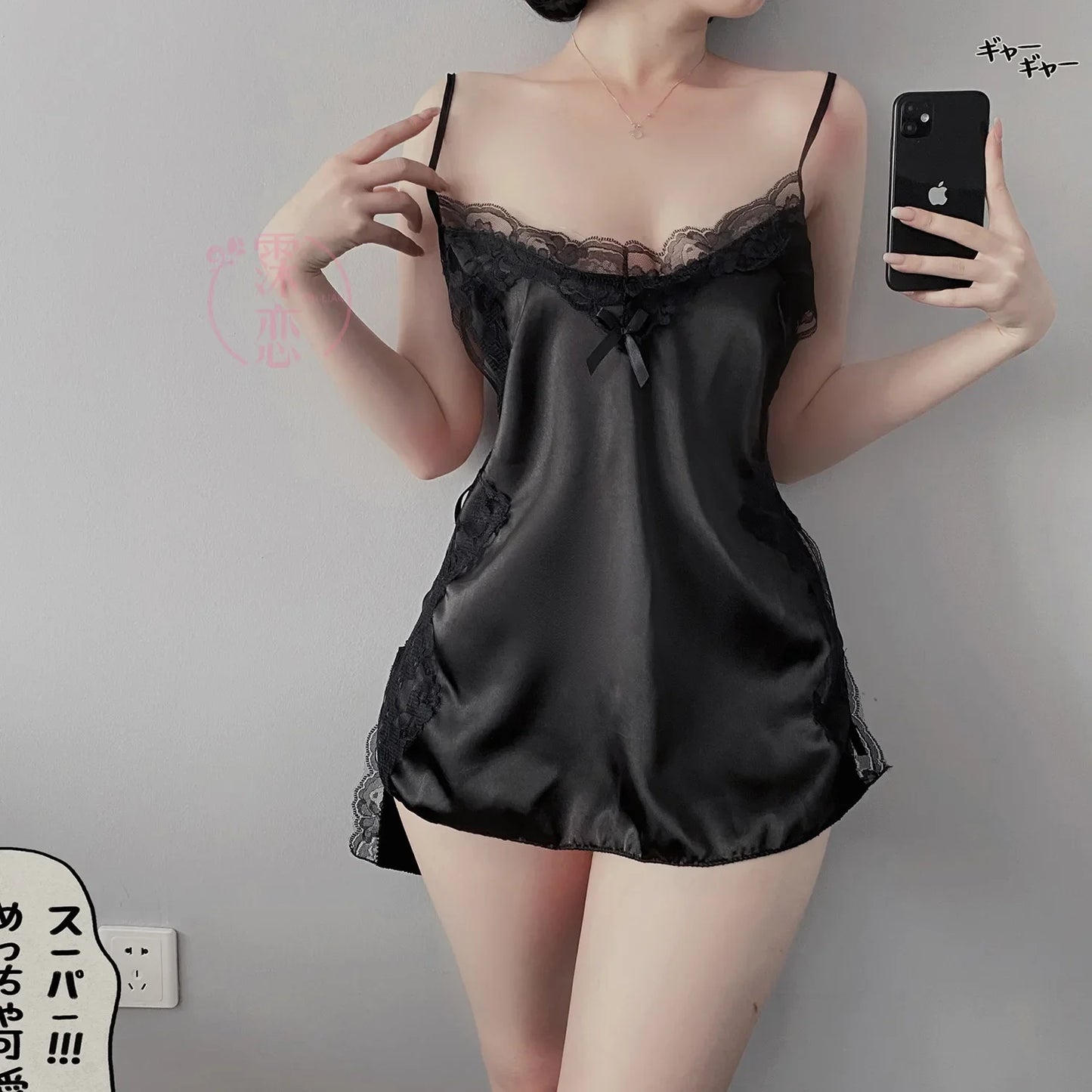 Satin Nightgown Lady Sexy Bowknot Lace Lingerie Spaghetti Strap Night Dress For Women Nighties Sleeveless Sleepwear Nightwear