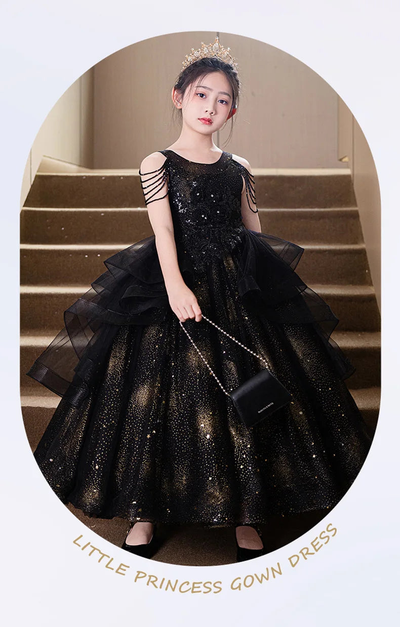 Teenagers Kids Long Gowns Dresses Children Fashion Stereoscopic Flower Dresses Elegant Girls Formal Prom Dresses Birthday