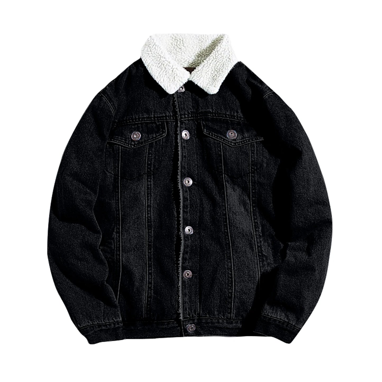 Winter Men'S Casual And Fashionable Workwear Jacket With Fleece Denim Chest Pocket Lapel Jacket Suitable For Outdoor Wear