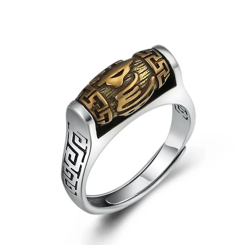Tibetan Rotating Blessing Ring For Men Women Vintage Can Rotate Power Lucky Sanskrit Buddhist Mantra Ring