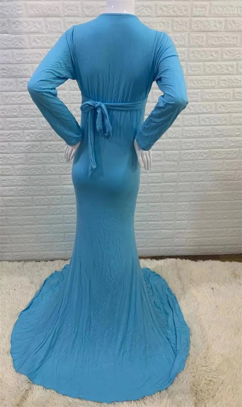2024 Elegant Maternity Dresses For Photo Shoot Pregnant Women Dress Long Sleeve V-Neck Pregnancy Photography Shower Dress