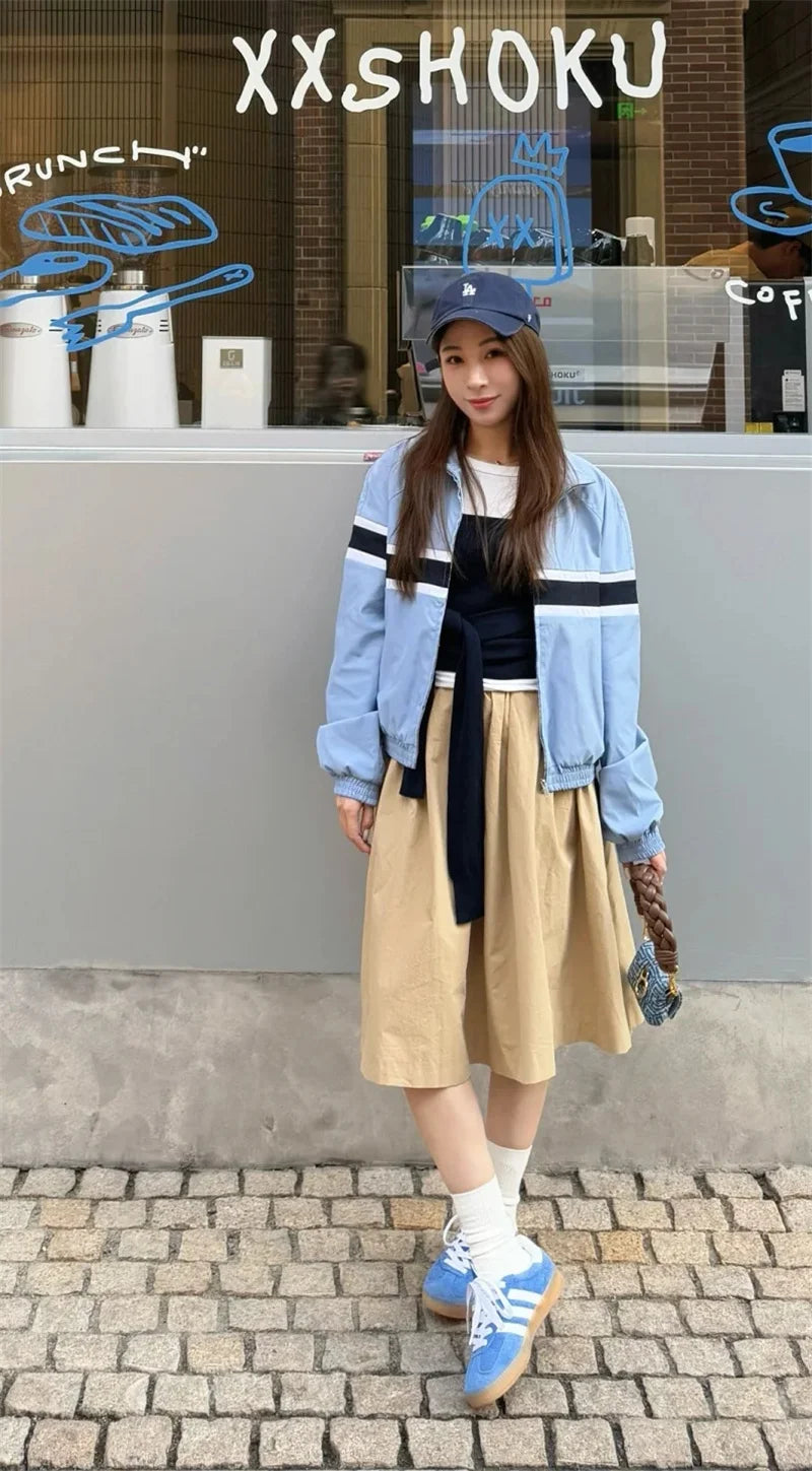 Women's Suit 2025 Autumn New Style Blue Long-Sleeve Striped Decorative Jacket and Pants Suit Casual Fashion Everyday Sports