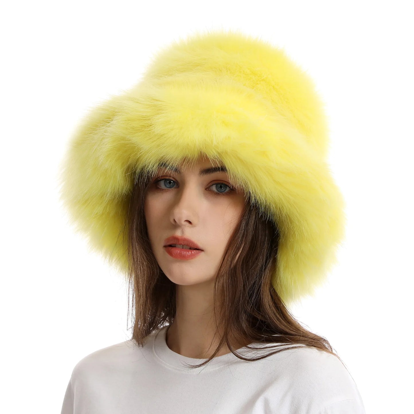 Hat Woman Winter Faux Fur Fisherman Hat Woman Versatile Warm Female Casual Party Fur Hats Women's Cap Ins Plush Bucket Hat