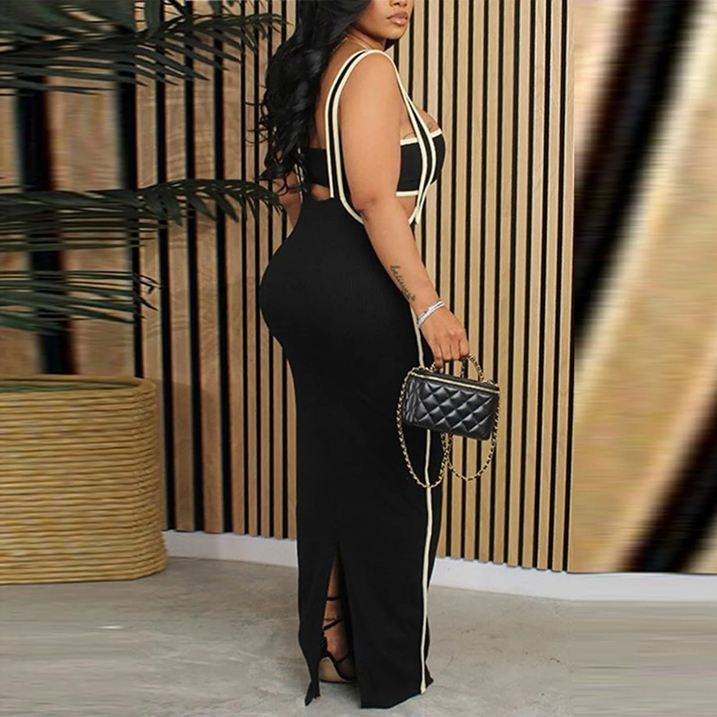 dresses for women One-piece dress design Personality and fashion Sexy Bodycon Tube Crop And Slit Maxi Suspender Skirt vestidos