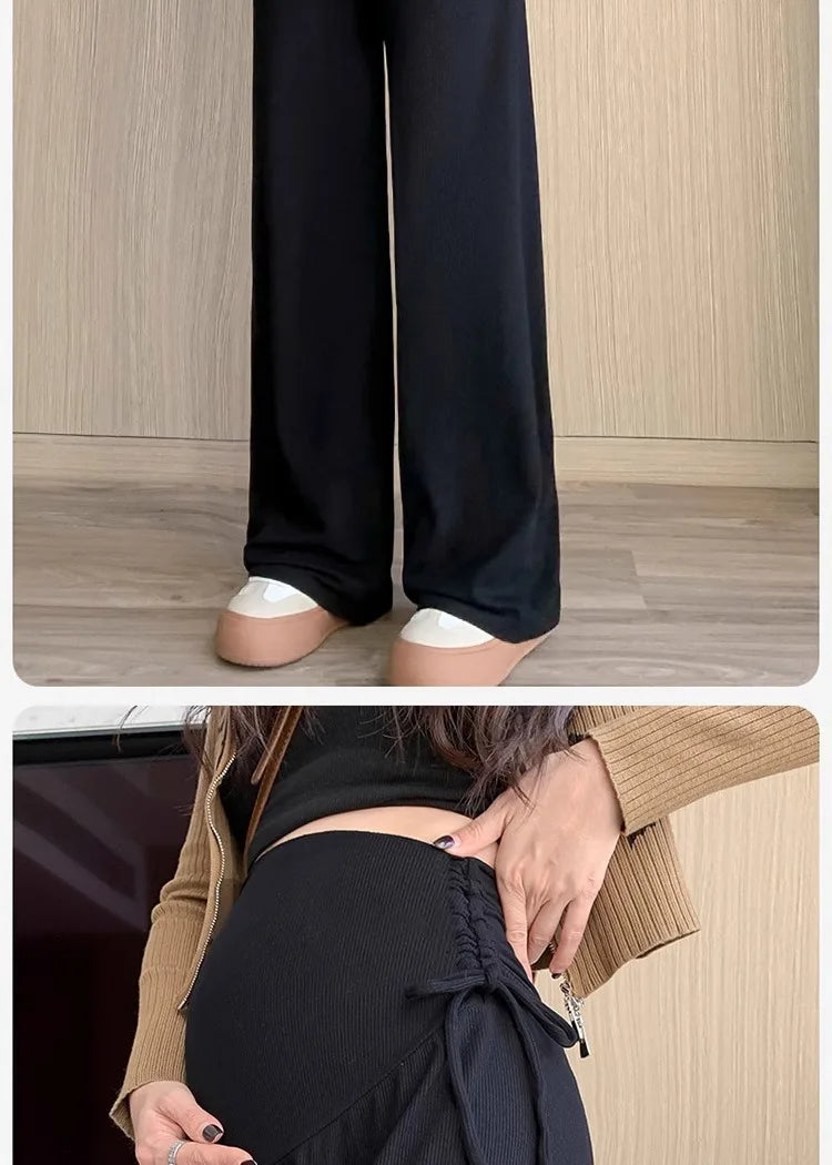 Maternity Trousers Spring and Autumn Outside Wear New Summer Petite Casual Drawstring Straight Wide Leg Trousers Maternity Wear