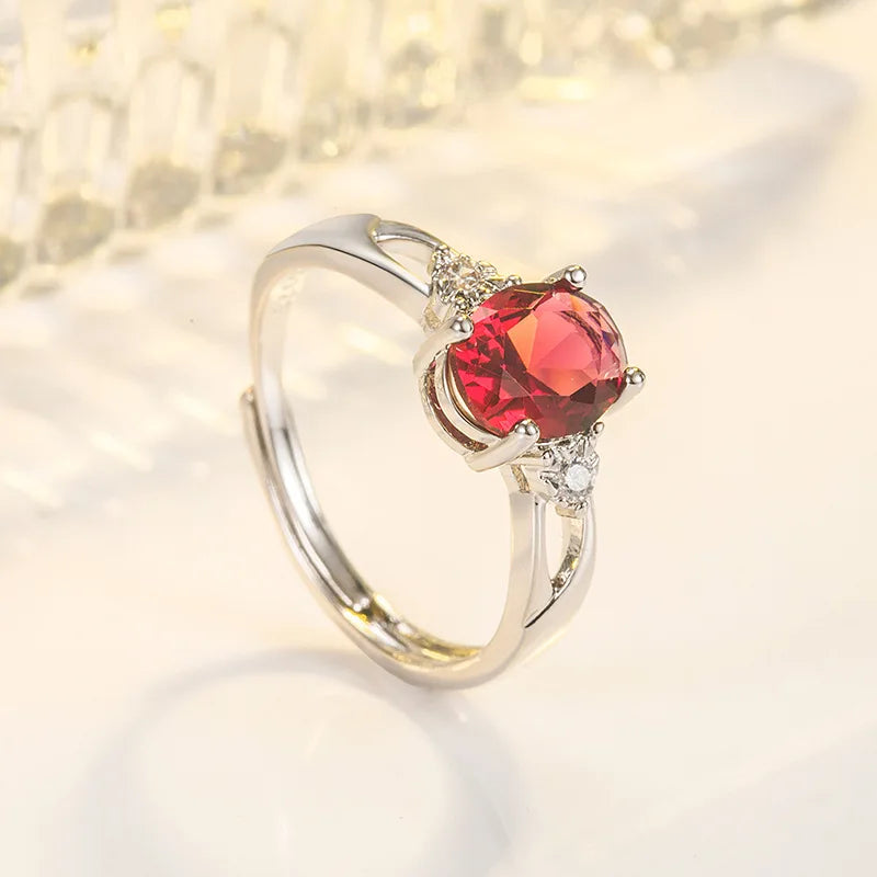 Classic Ring 925 Silver Jewelry with Oval Ruby Zircon Gemstone Open Finger Rings for Women Wedding Party Promise Gift Ornaments