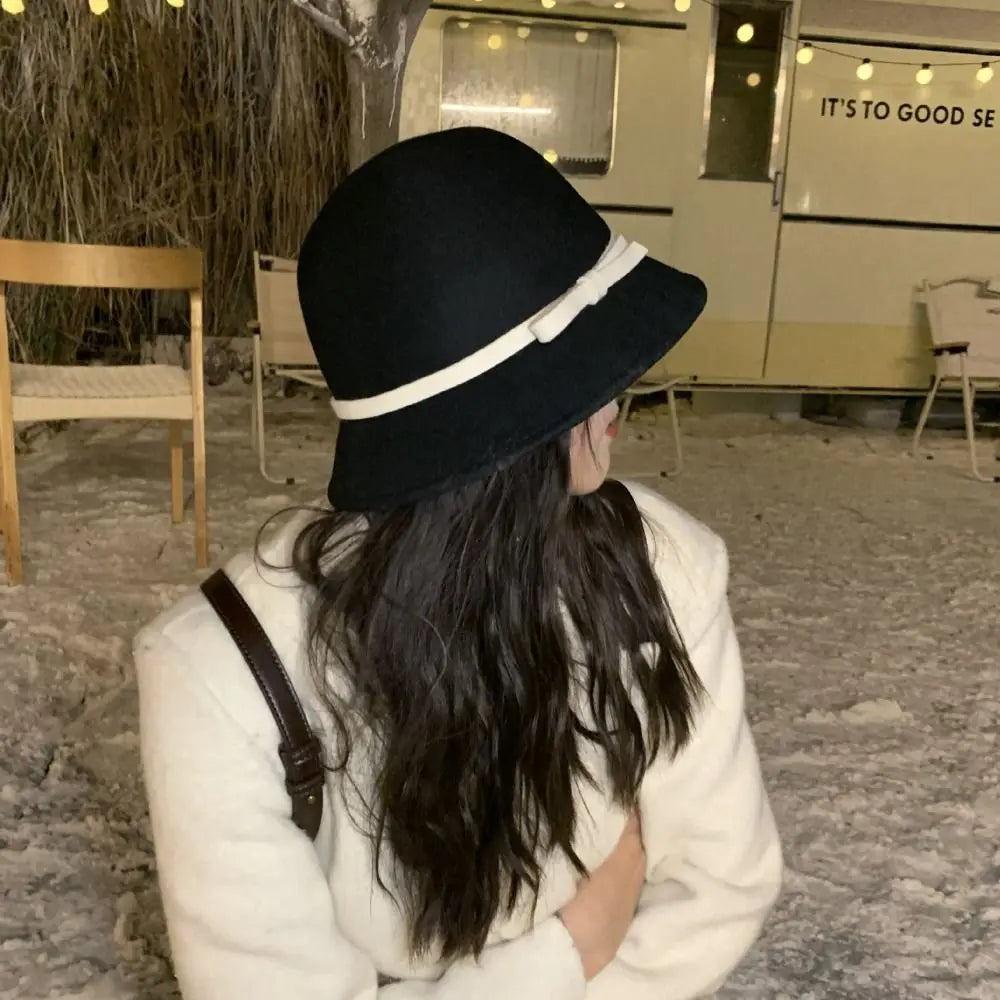 Women's Retro Hepburnesque Felt Hat - British Heiress Style with Bowknot, Formal Panama Cap for Autumn