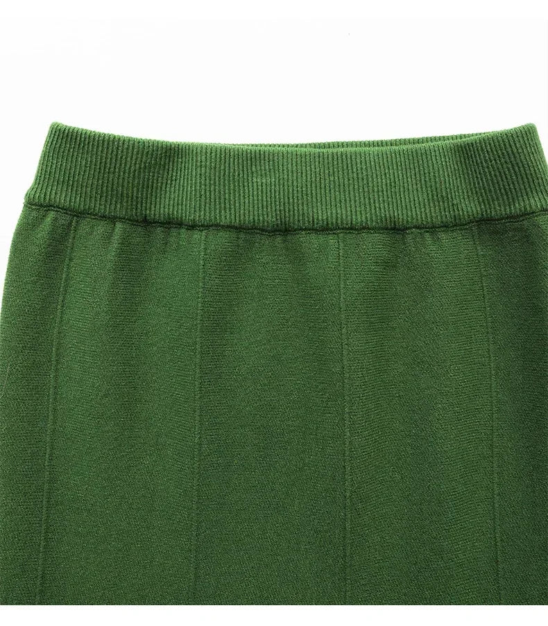 Women's Skirts 2025 Autumn Winter Fashion Knitted Long Skirts for Women Green Vintage Slim Office Lady A-LINE Fishtail Skirt