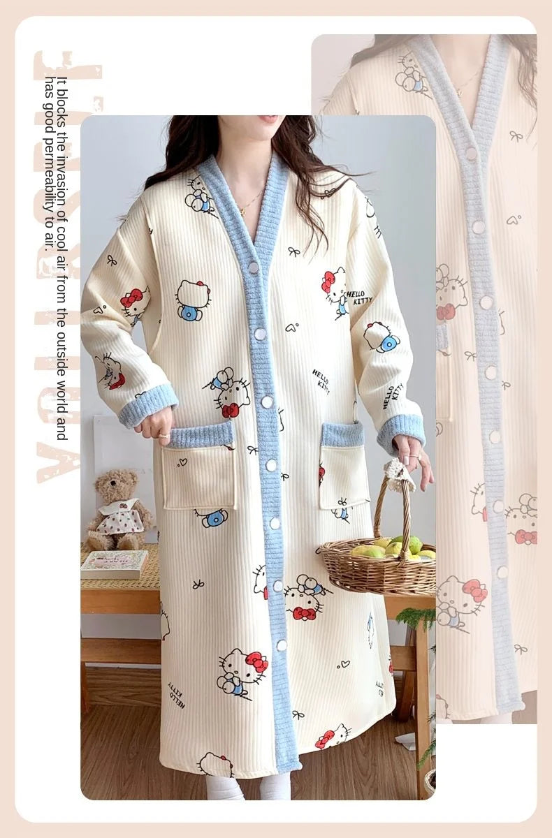 Maternity Sleepwear Nursing Nightwear Long Sleeve Robe Loose Fit Pregnant Women Homewear Winter Comfortable Fleece Nightwear