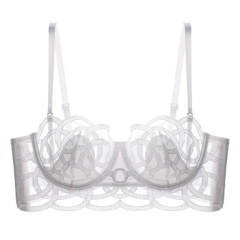 Women's Sexy Underwear Bra Female Hollow Out Thin Cotton Rabbit Ear Cup Soft Breathable Gathering Lace Large-sized Bra Everyday