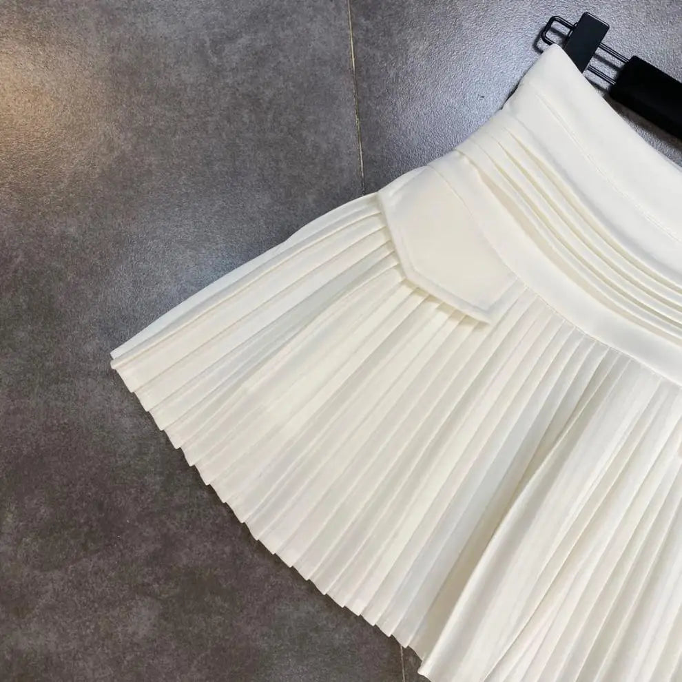 Women's Skirt 2024 Summer Fashion High Waisted White Metal D-pendant Decor Casual Temperament Pleated A-line Skirt With Lining