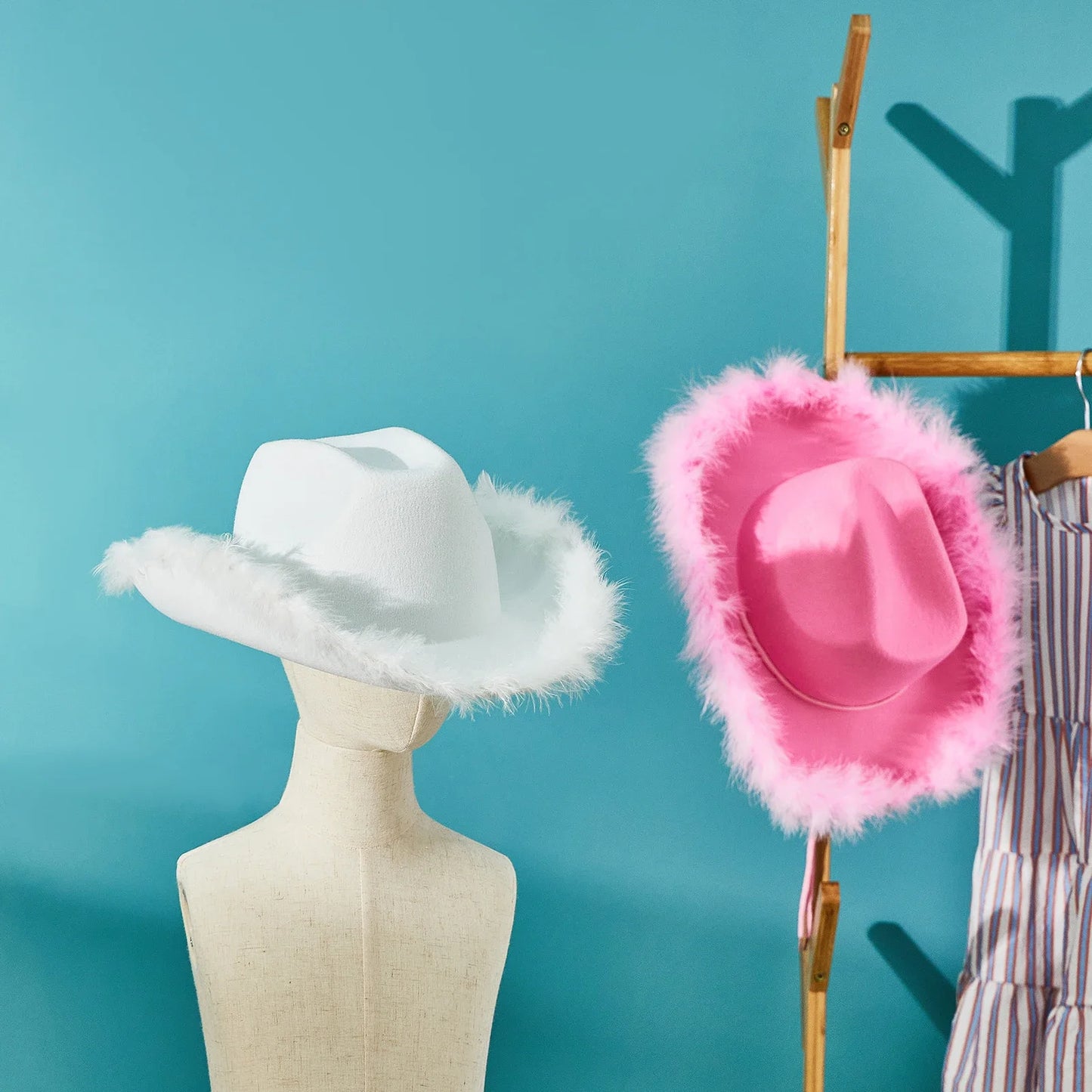 Women's Cowboy Hat, Adult Solid Color Furry Trim Wide Brim Hat Female Cap for Dating Party