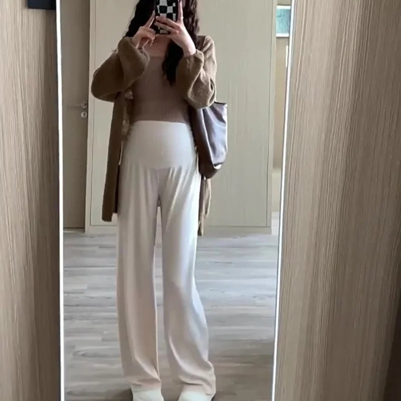 Maternity Trousers Spring and Autumn Outside Wear New Summer Petite Casual Drawstring Straight Wide Leg Trousers Maternity Wear