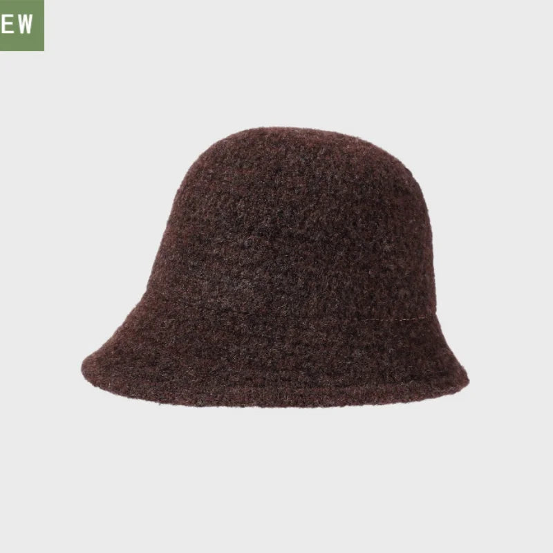 Fisherman's Hat for Women Autumn/Winter Knit Bucket Hat Face-Slimming Textured Bucket Hat Warm and Soft