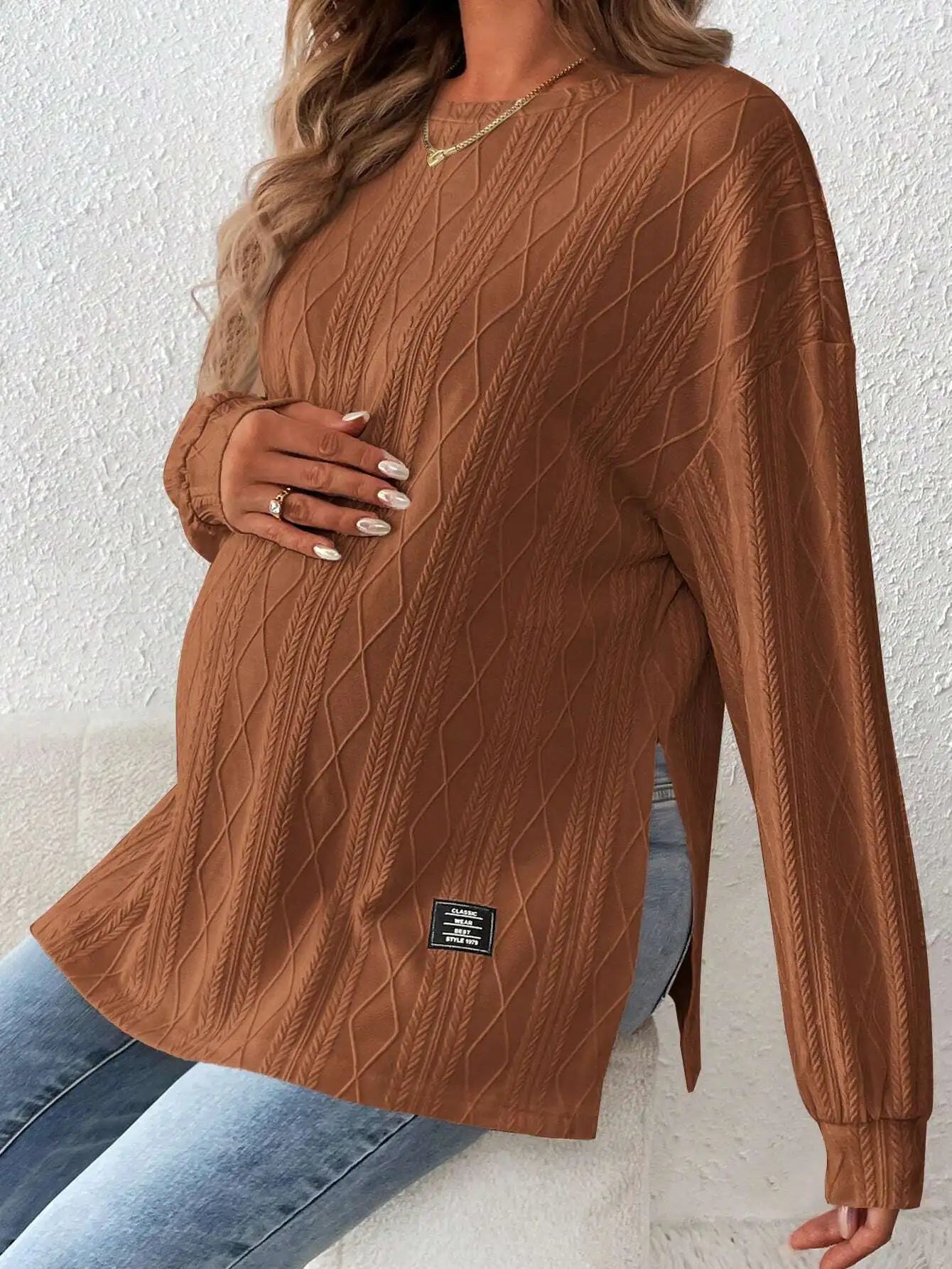 Pregnant Women Clothing Tees Maternity Clothes Pregnant Women Wear Round Neck Long Sleeve Monochrome Daily Leisure T-shirt