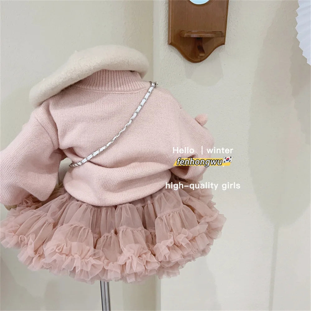 Sweater Autumn Winter Powder Lovely Tender Simple Fashion 2024 Striped Pink Striped Childrens Clothing lovely sweet