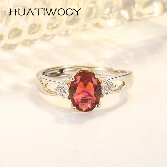 Classic Ring 925 Silver Jewelry with Oval Ruby Zircon Gemstone Open Finger Rings for Women Wedding Party Promise Gift Ornaments