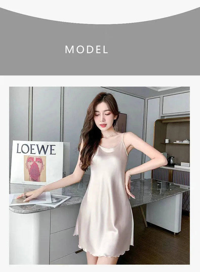 Women Silk Nightgowns Sexy Sleepwear Sleeping Dress Summer Pijamas Backless Slip dress lounge-wear Night Dress Ladies Sleepwear
