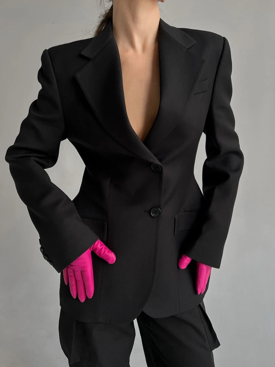 Blubelle Blazer Women Autumn Winter Slim Waist Chic Blazer Coats Office Ladies Double Breasted Fashion Jacket Women Clothing