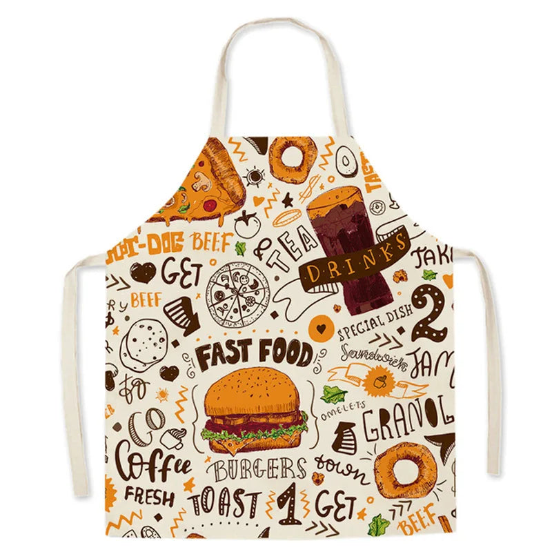Fashion Kitchen Apron for Men Women Kid Lemon Desserts Printed Cotton Linen Sleeveless Aprons Home Cooking Baking Cleaning Tools