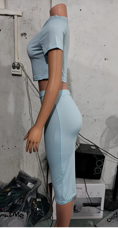 Womens Two Piece Sets Elegant Sexy Outfit Short Sleeve Top & High Waist Skirt Set New Fashion 2023 Summer Casual Female Suit