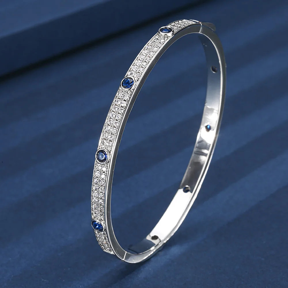 Luxury Wedding Bangles for Women Vintage 4mm Sapphire Emerald Ruby Bracelets Gemstone Party Fine Jewelry Birthday Female Gifts