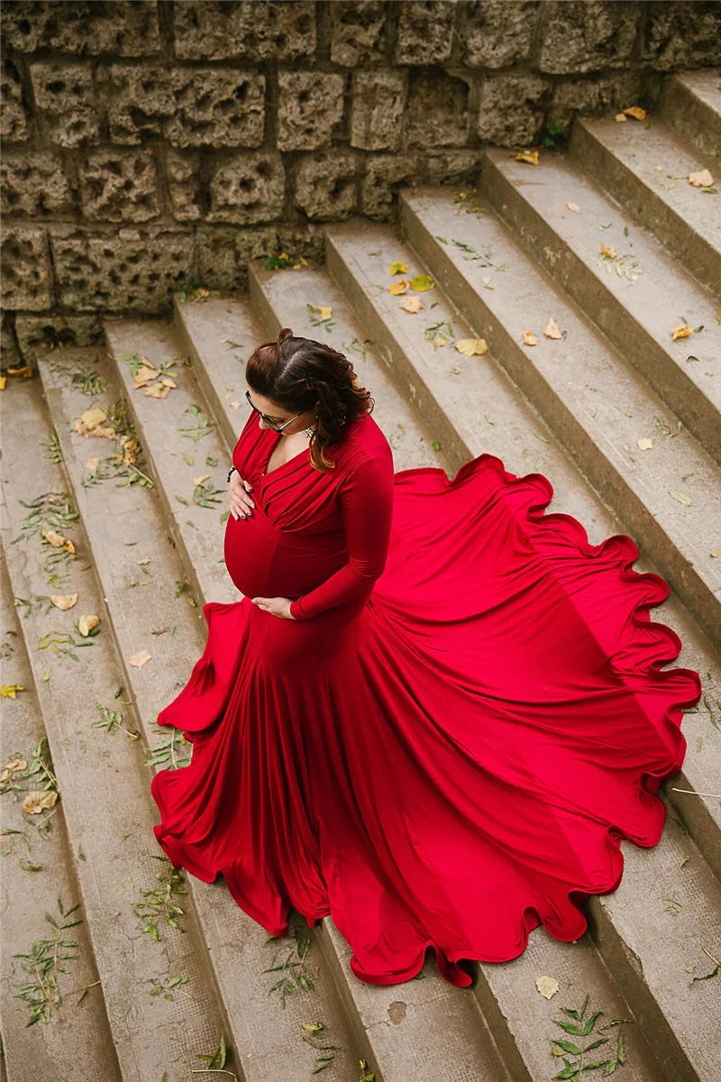 2024 Elegant Maternity Dresses For Photo Shoot Pregnant Women Dress Long Sleeve V-Neck Pregnancy Photography Shower Dress