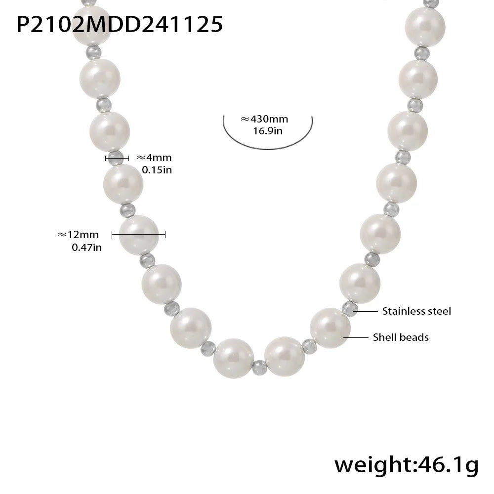 Necklace for Women No Fade Clavicle Chain 12mm White Shell Beaded Stainless Steel Charm Female Jewelry Gift