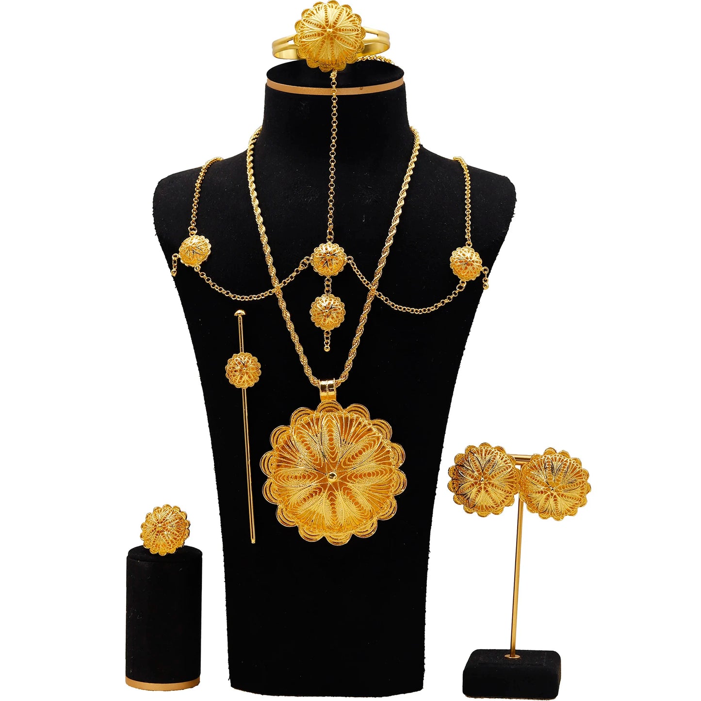 Middle East Jewelry for Women Eritrea Ethiopian Africa Bridal Wedding Pendant Necklaces Earring Ring Bracelet Head Chain Hairpin