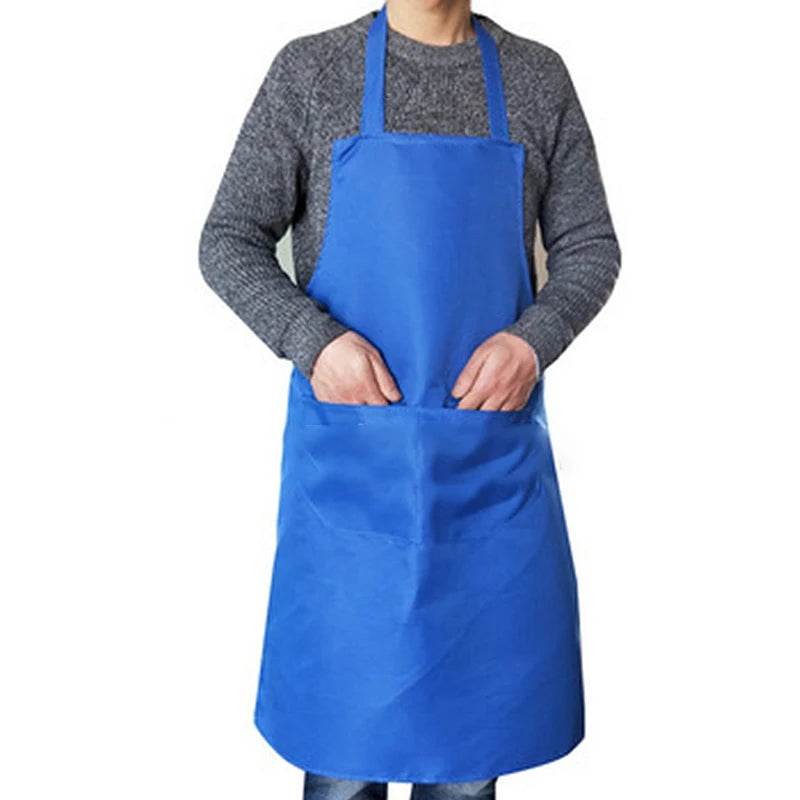 Kitchen Cooking Apron Women Men Solid Color Thicken Household Cleaning Sleeveless Cotton Polyester Apron Cotton Double Pocket