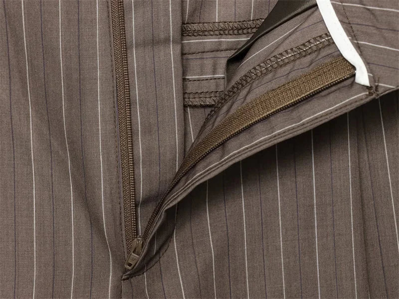 Women's Suit 2025 New Fashion Autumn Striped Shoulder Pads Belt Blazer and Pleated Pants Suit for Women Casual Chic Ladies Set